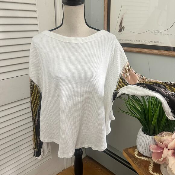 WE THE FREE Womens Top Medium Blossom Thermal Patchwork Balloon Sleeve Bohemian - Picture 1 of 11